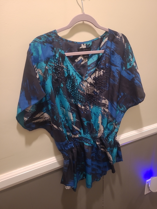 Calvin Klein Tops - Calvin Klein Blue & Teal Abstract V-Neck Blouse Medium